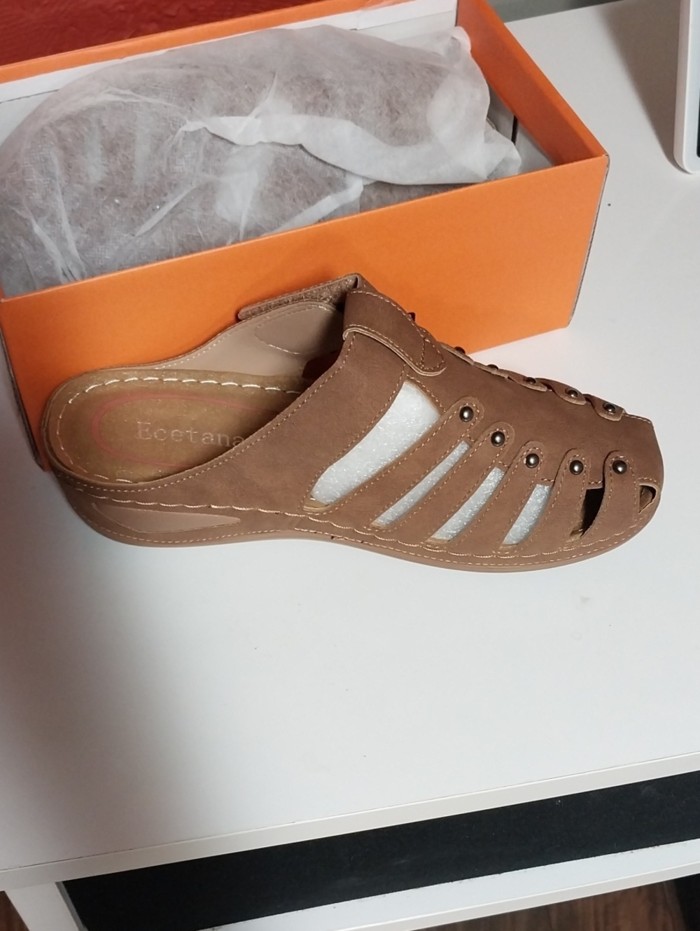 Women’s Tan Slip-On Clog with Cutout Design